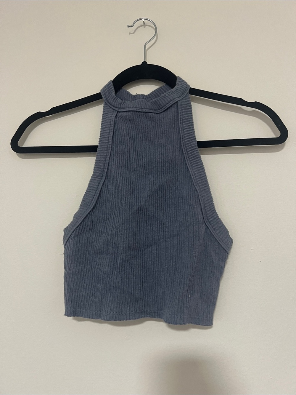 Urban Outfitters Ribbed High Neck Crop Tank - Slate Blue